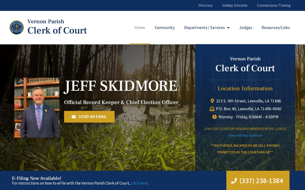 Vernon Parish Clerk of Court office information for warrant records and courthouse access