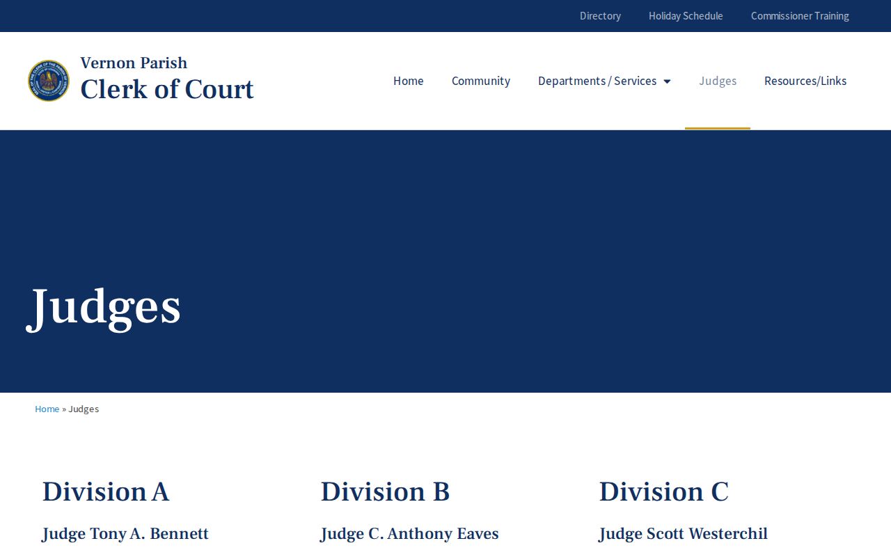 Vernon Parish district court division judge contacts for bench warrant records questions