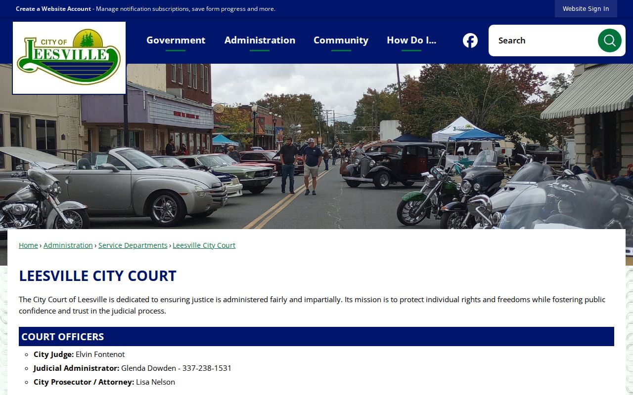 Leesville city court judge and administrator page for city warrant records routing