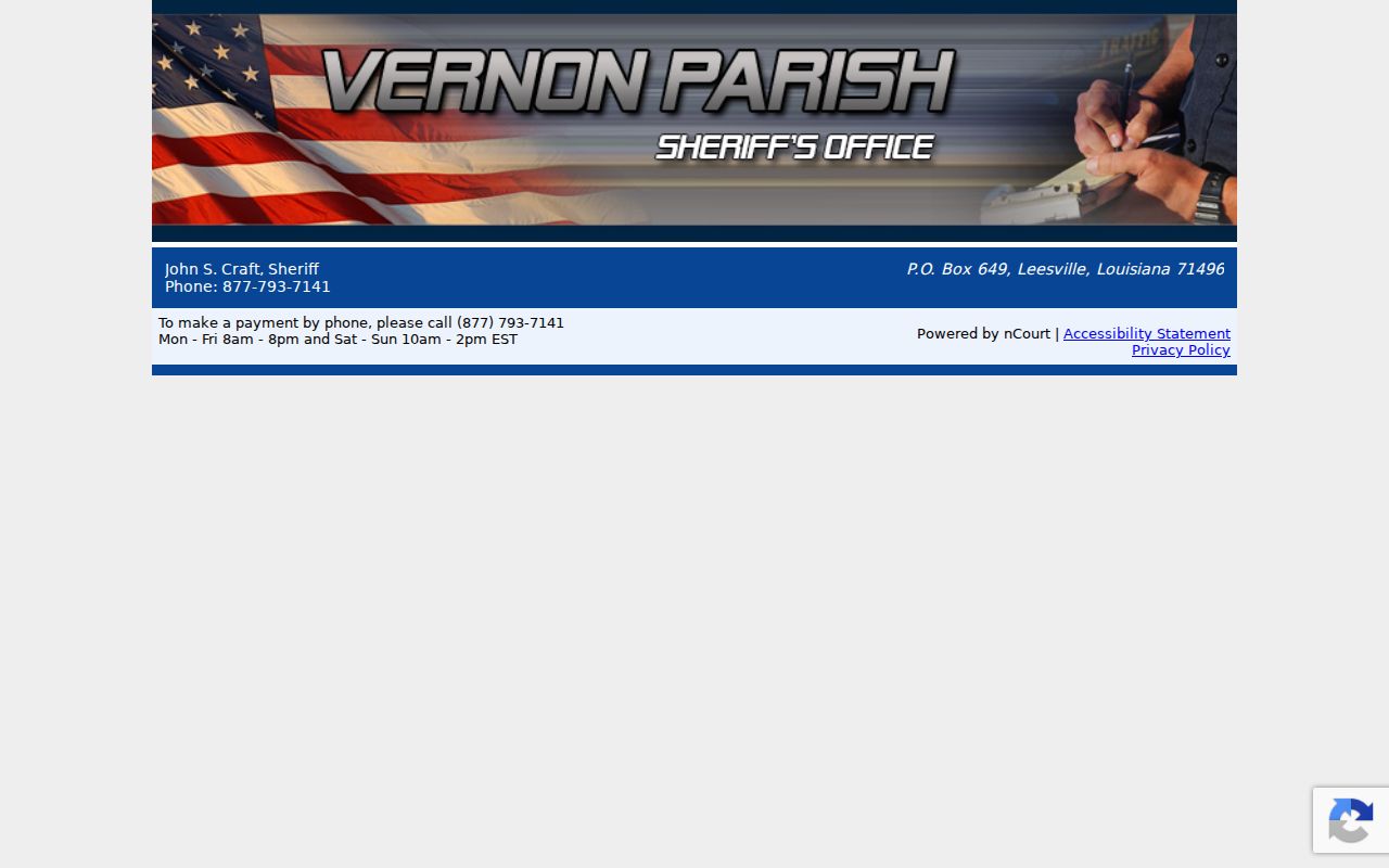 Vernon Parish citation payment call center screen that is not a traffic warrant records search