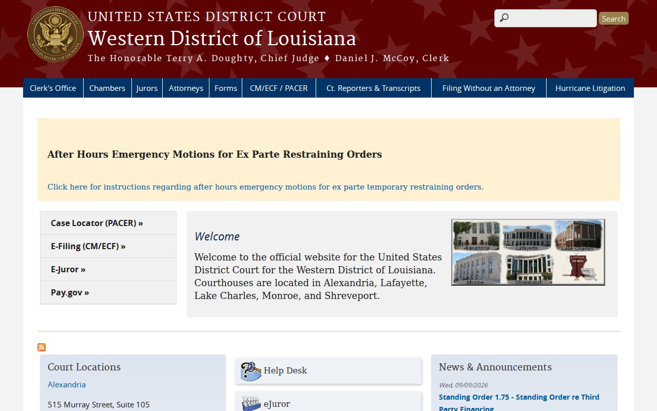 Vernon Parish federal district divisions for arrest warrant records questions
