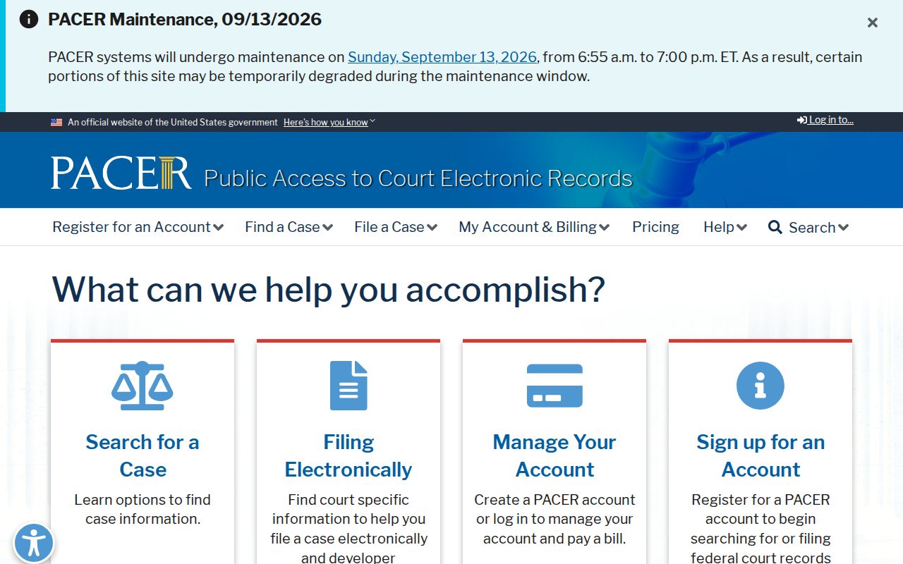 Federal case locator used for federal arrest warrant records, not parish warrant records